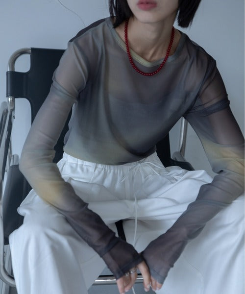【VACANCY】圓領渲染透明感薄長袖 - 5 colors
