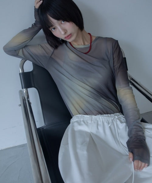 【VACANCY】圓領渲染透明感薄長袖 - 5 colors