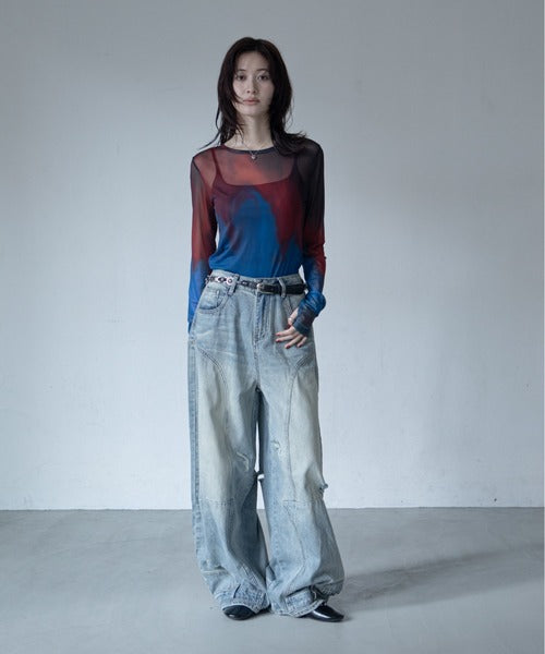 【VACANCY】圓領渲染透明感薄長袖 - 5 colors