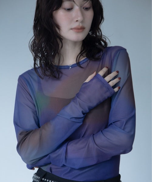 【VACANCY】圓領渲染透明感薄長袖 - 5 colors