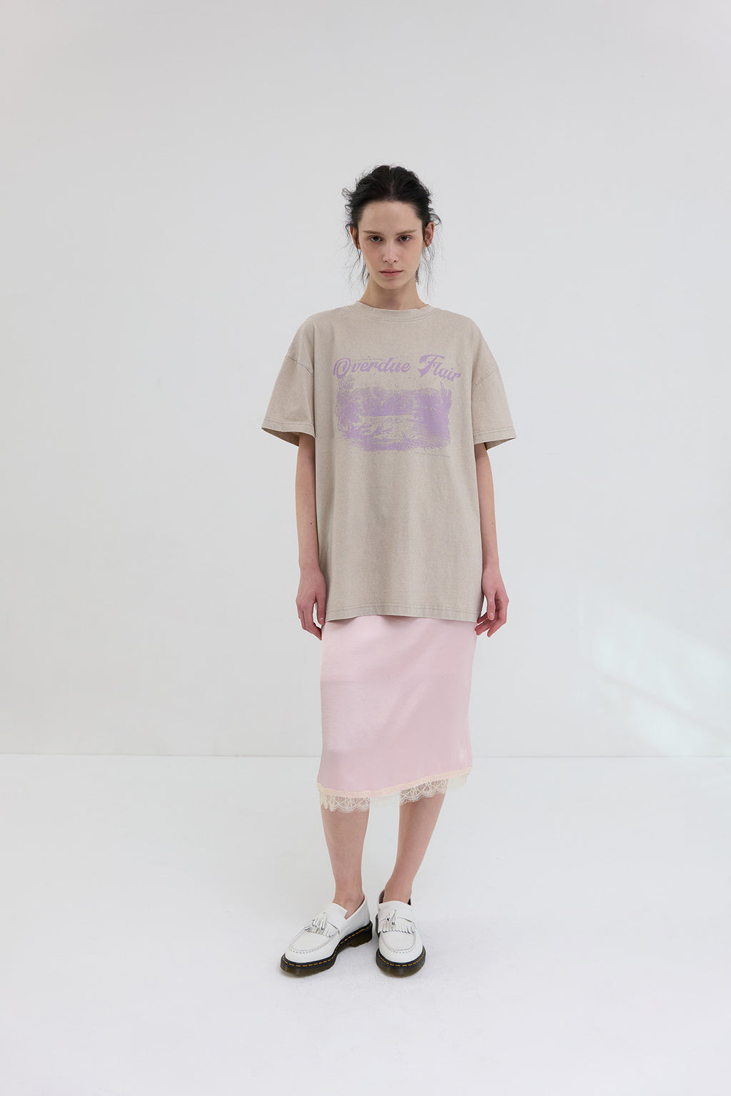 【overdue flair】 LACE SATIN MIDI SKIRT - 2 colors