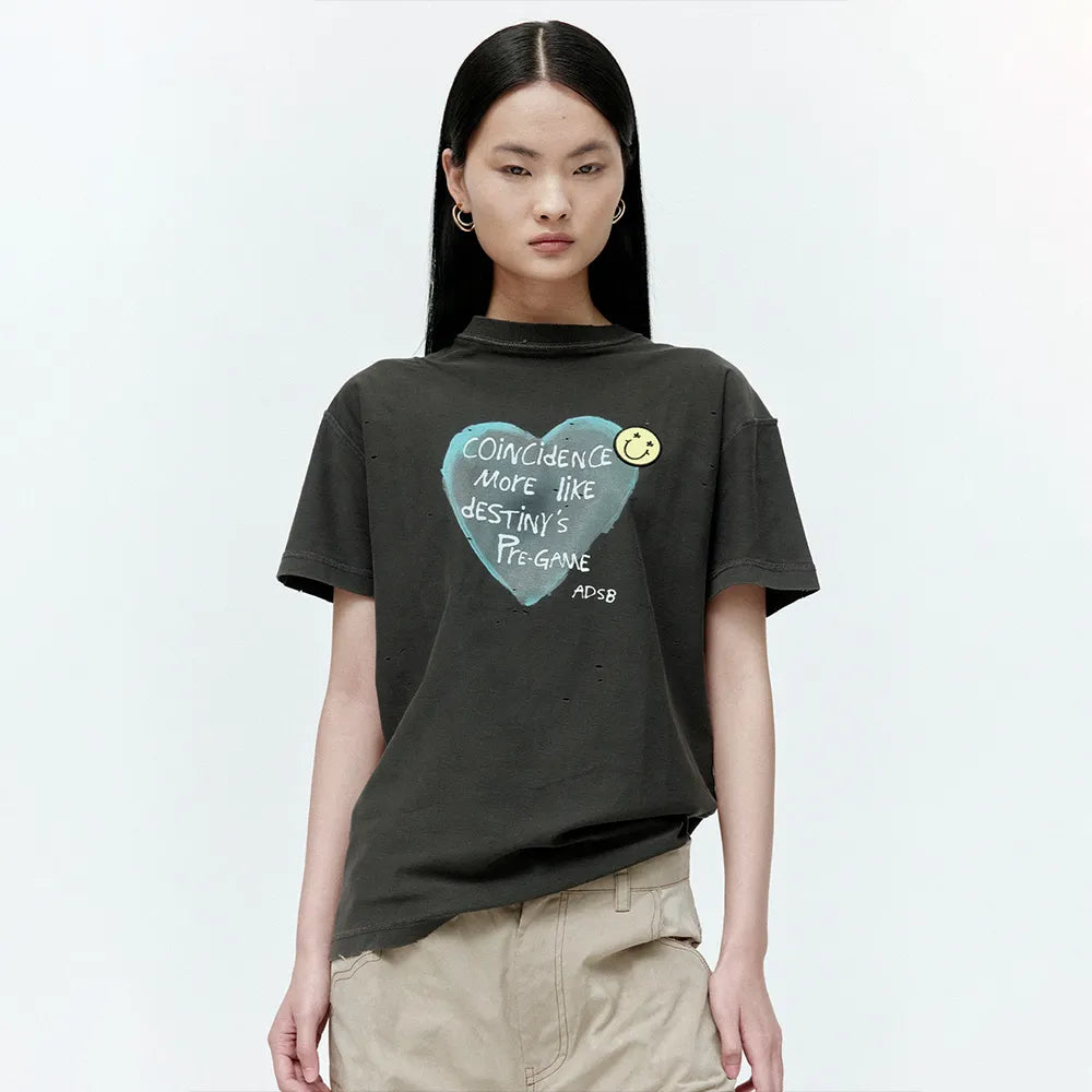 【ADSB】 UNISEX HEART MESSAGE T-SHIRT [ WHITE / CHARCOAL ]