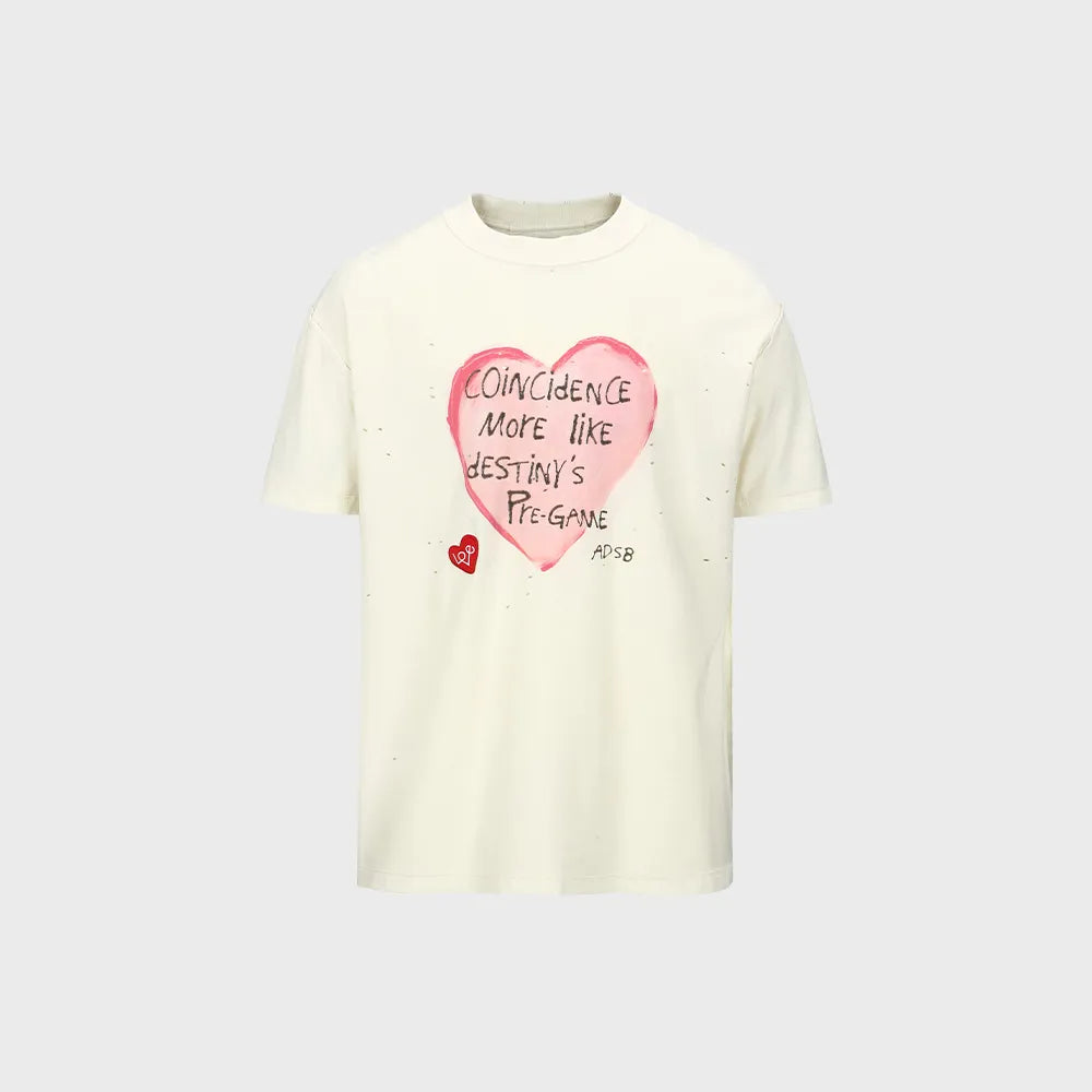 【ADSB】 UNISEX HEART MESSAGE T-SHIRT [ WHITE / CHARCOAL ]