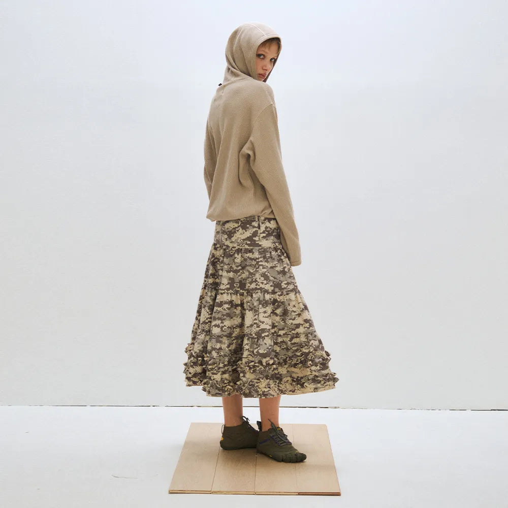 MIDDLE FRILL SKIRT - CAMO