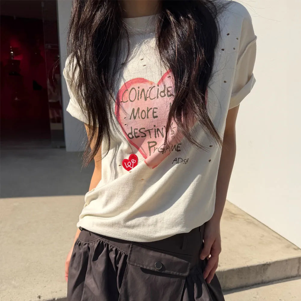 【ADSB】 UNISEX HEART MESSAGE T-SHIRT [ WHITE / CHARCOAL ]