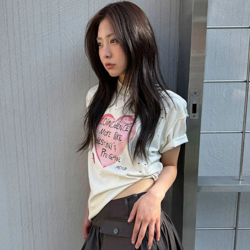 【ADSB】 UNISEX HEART MESSAGE T-SHIRT [ WHITE / CHARCOAL ]