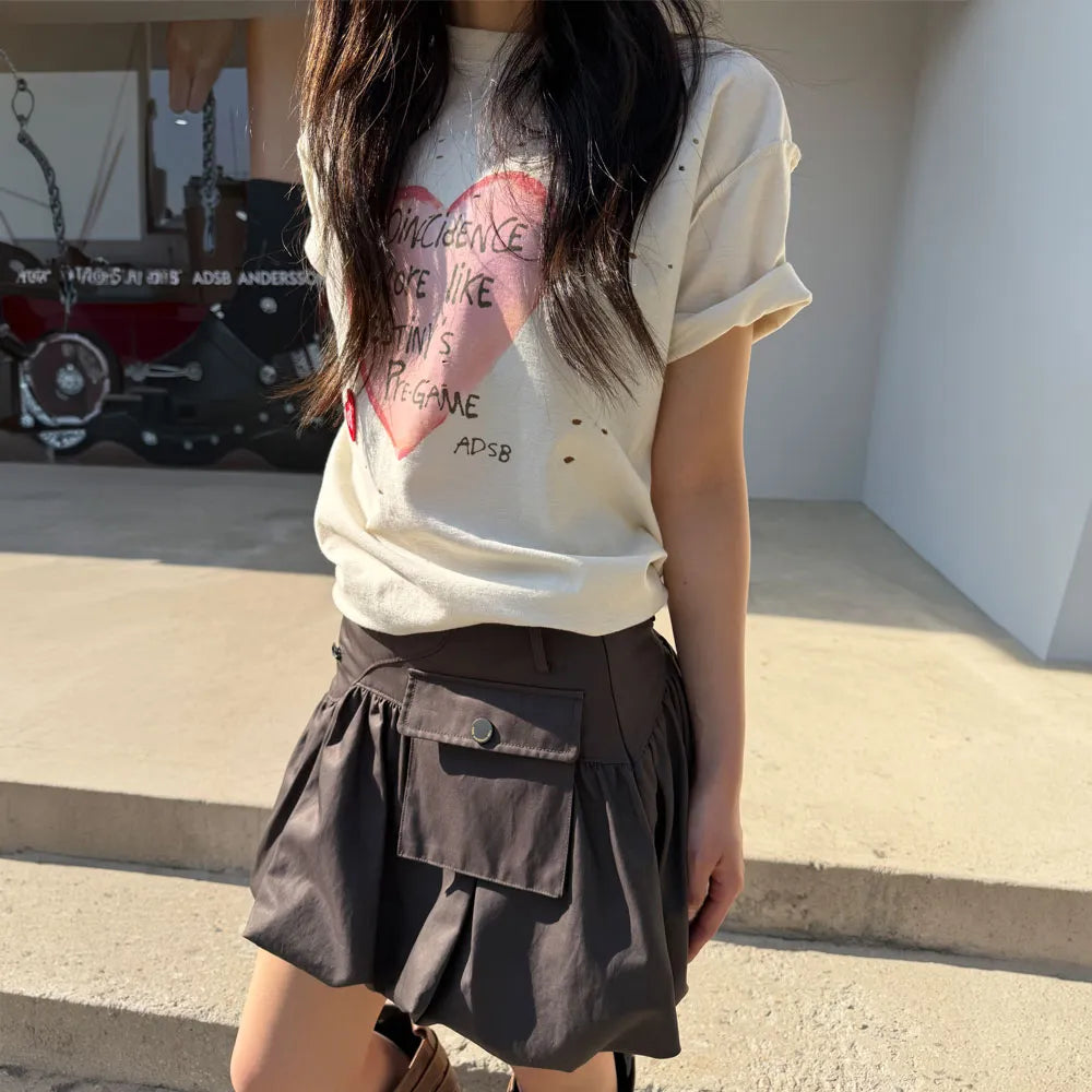 【ADSB】 UNISEX HEART MESSAGE T-SHIRT [ WHITE / CHARCOAL ]