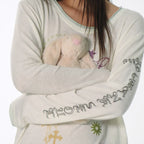 【CRANK】TATTOO LAYERED TOP [ ivory / blue / pink ]