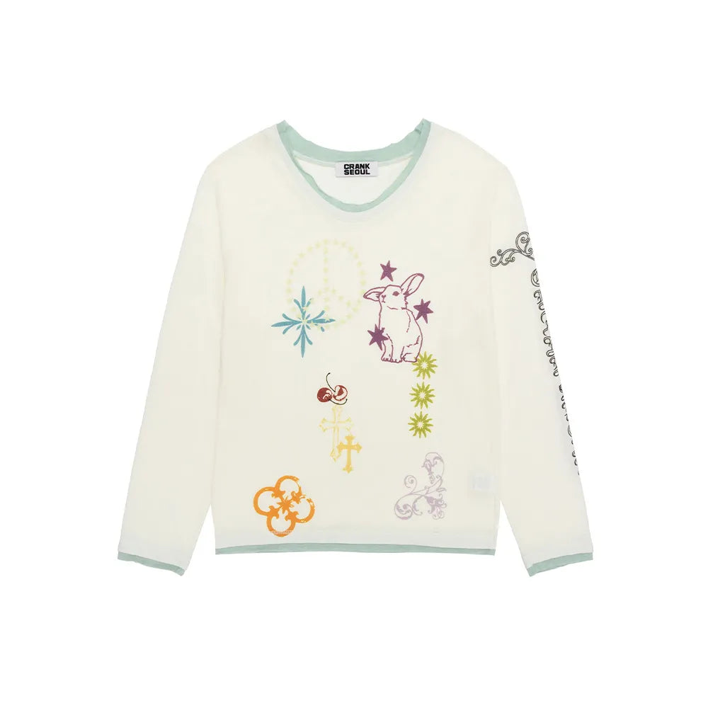 【CRANK】TATTOO LAYERED TOP [ ivory / blue / pink ]