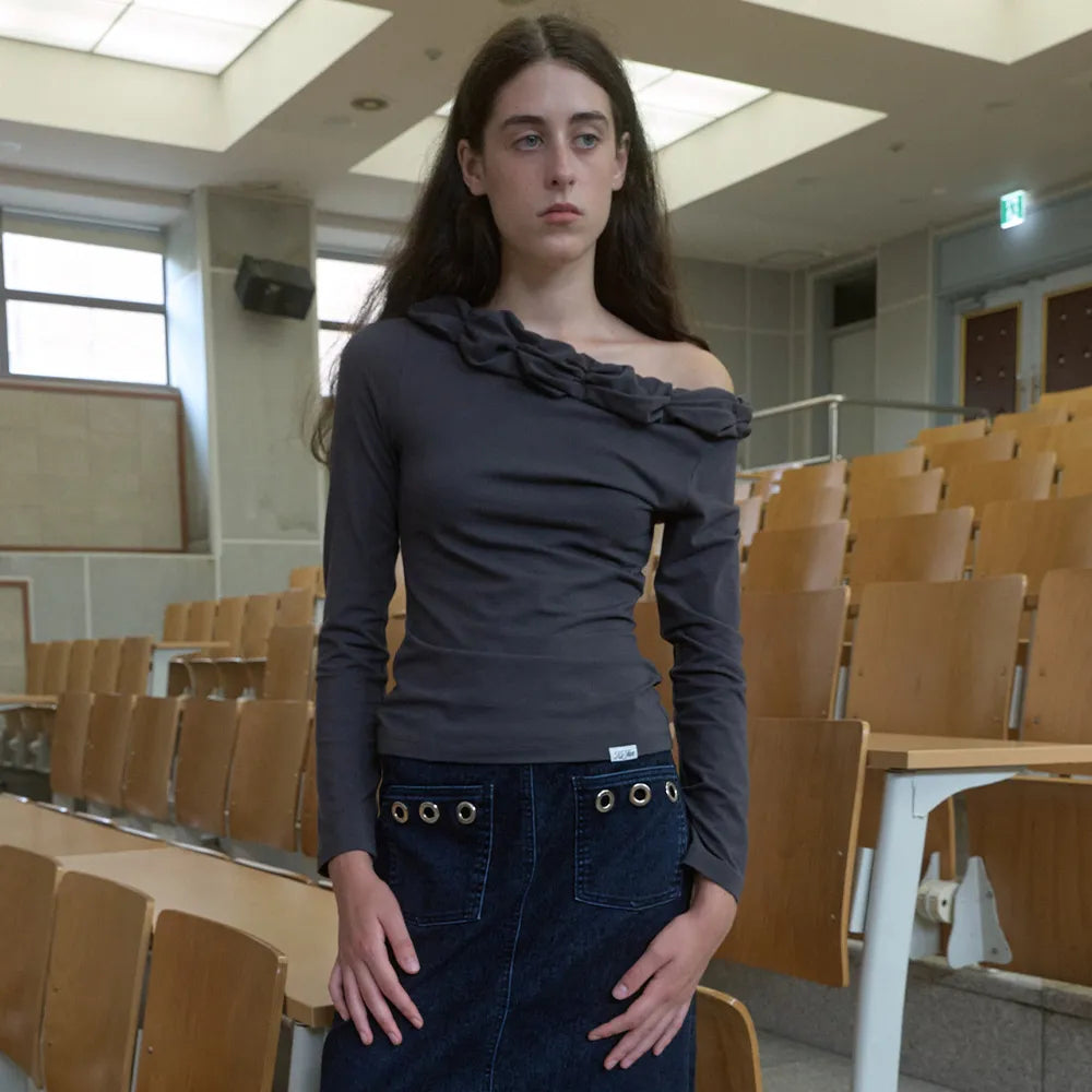 【kijun】TWIST ONE-SHOULDER LONG SLEEVE TOP - 3 colors