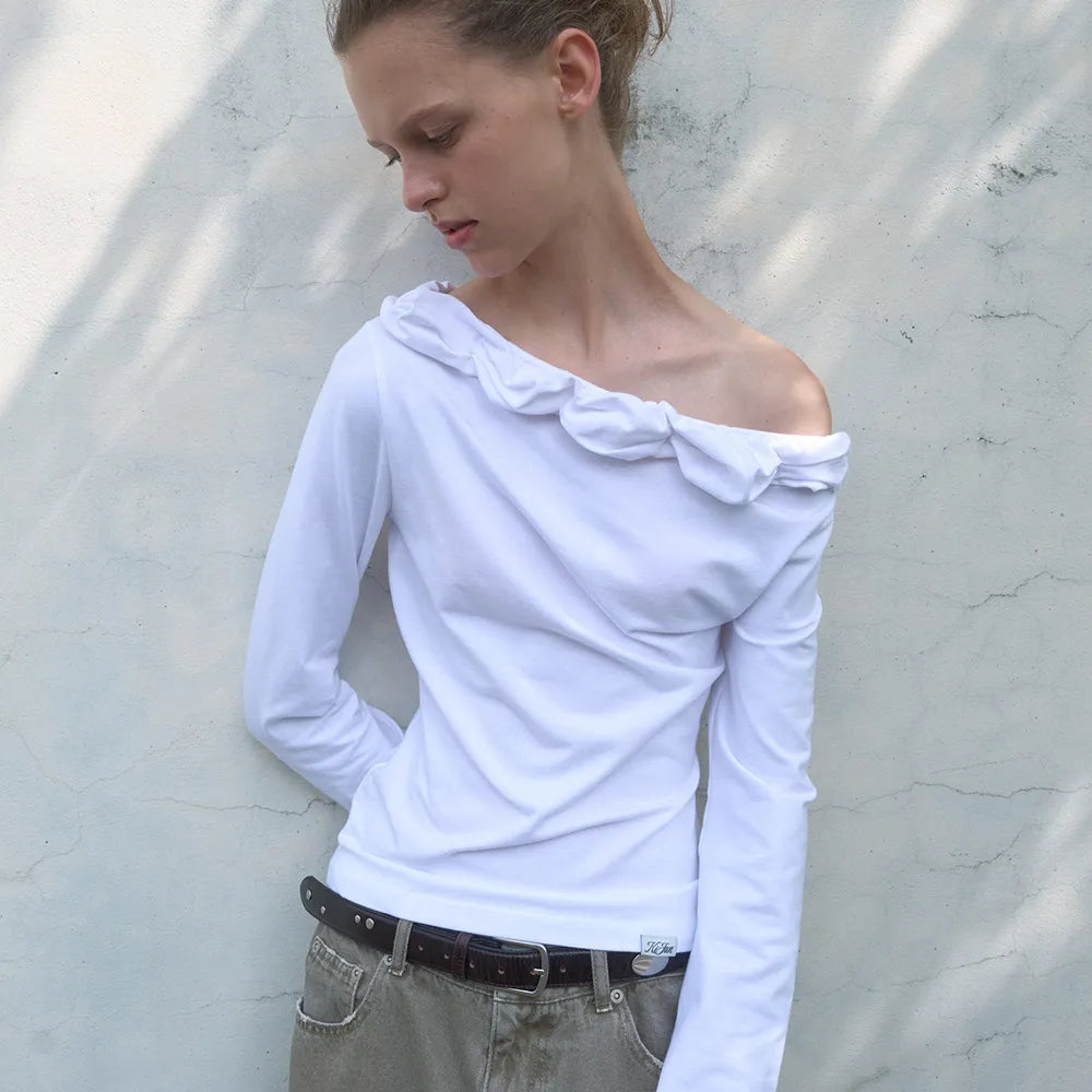 【kijun】TWIST ONE-SHOULDER LONG SLEEVE TOP - 3 colors