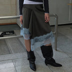 【kijun】SATIN LACE MIDI SKIRT [Black / Charcoal]