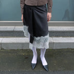 【kijun】SATIN LACE MIDI SKIRT [Black / Charcoal]