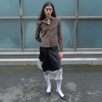【kijun】SATIN LACE MIDI SKIRT [Black / Charcoal]