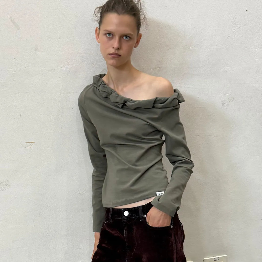 【kijun】TWIST ONE-SHOULDER LONG SLEEVE TOP - 3 colors