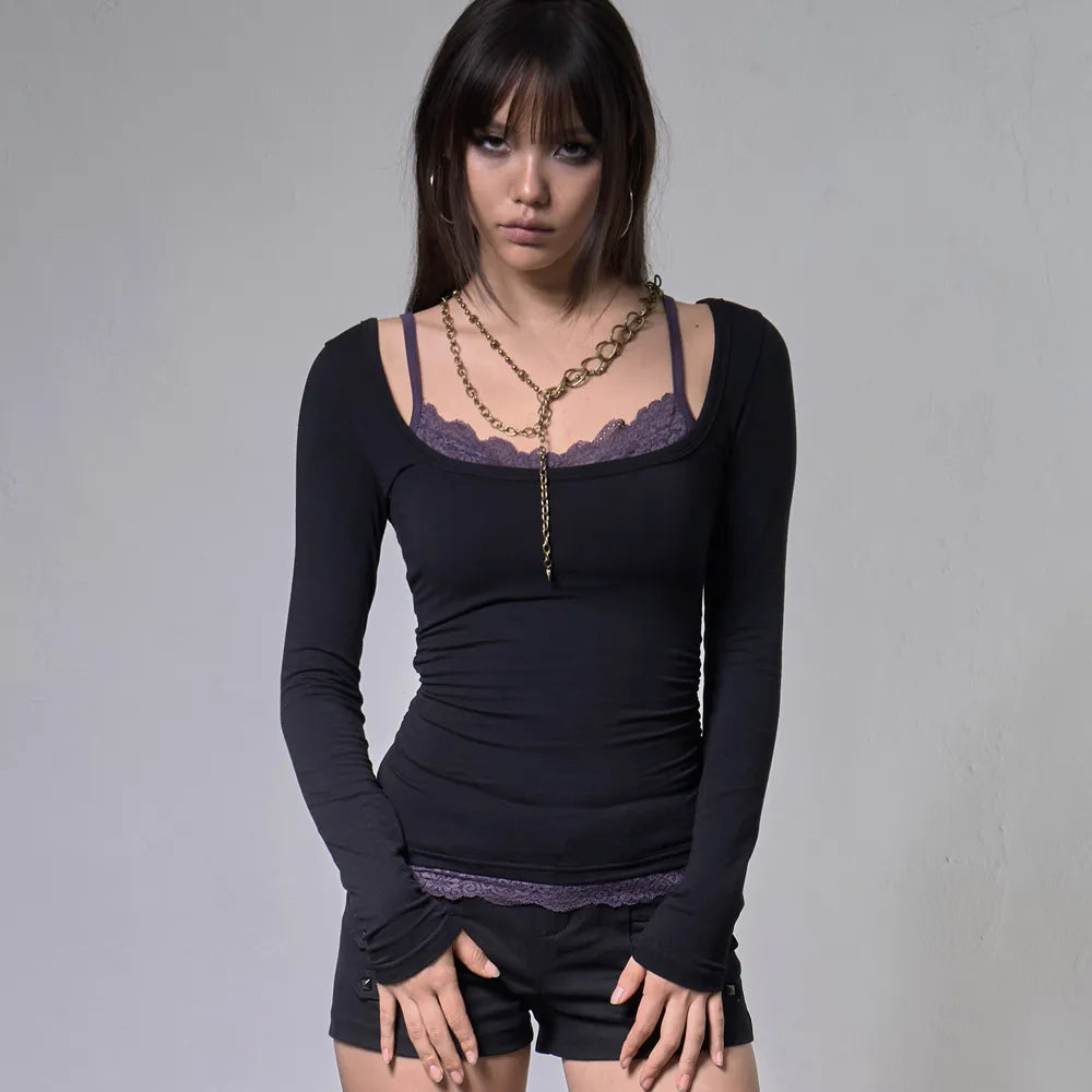 【Fancy Club】LACE LAYERED LONG SLEEVE - 3 colors