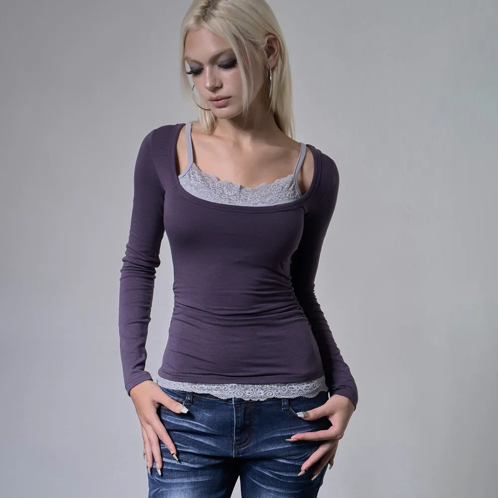【Fancy Club】LACE LAYERED LONG SLEEVE - 3 colors