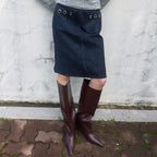 【kijun】WASHED VELVET EYELET MIDI SKIRT [ Brown / Navy ]