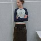 【kijun】WASHED VELVET EYELET MIDI SKIRT [ Brown / Navy ]