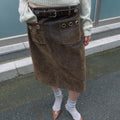 【kijun】WASHED VELVET EYELET MIDI SKIRT [ Brown / Navy ]