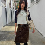 【kijun】WASHED VELVET EYELET MIDI SKIRT [ Brown / Navy ]