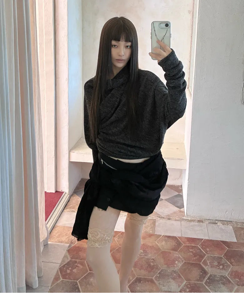 【Flare up】Knit Asymmetrical Long Sleeve - 3 colors