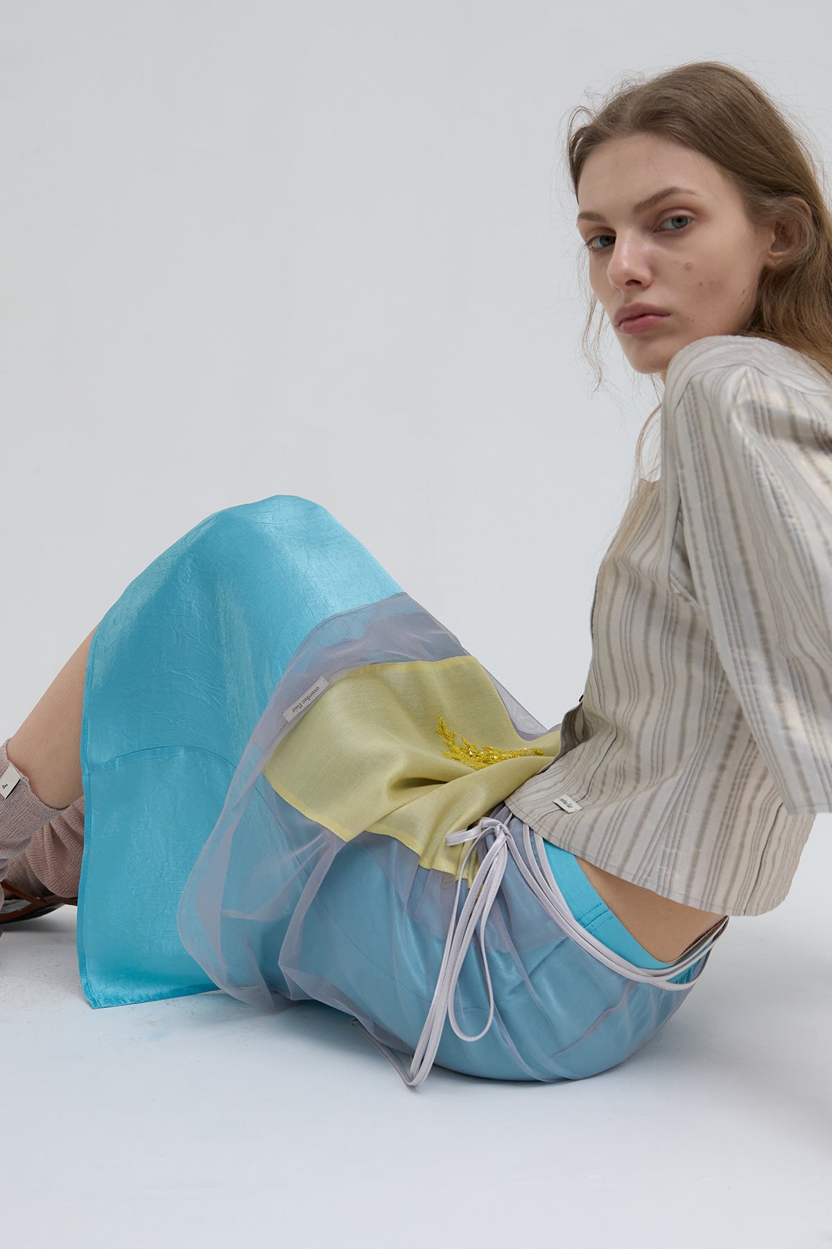 【overdue flair】BEADED LAYERED WRAP SKIRT - YELLOW/BLUE