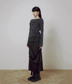 【Flare up】Drape Layered Maxi Skirt [Black]