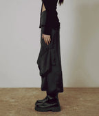【Flare up】Drape Layered Maxi Skirt [Black]