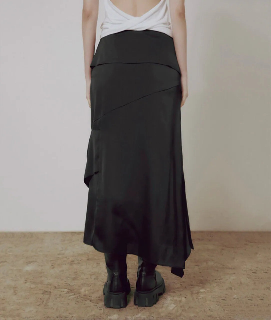【Flare up】Drape Layered Maxi Skirt [Black]