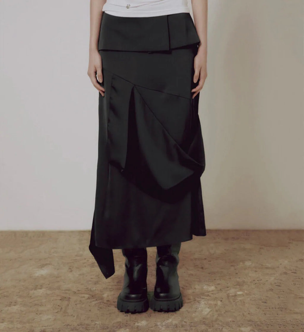 【Flare up】Drape Layered Maxi Skirt [Black]