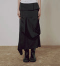 【Flare up】Drape Layered Maxi Skirt [Black]