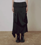【Flare up】Drape Layered Maxi Skirt [Black]