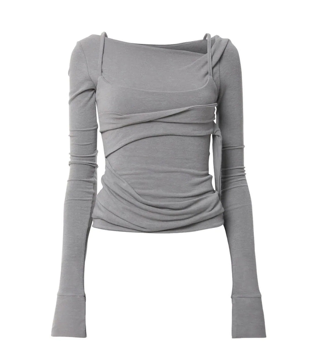 【Flare up】Layered Bustier Long Sleeve [Black / Grey / Charcoal / White]