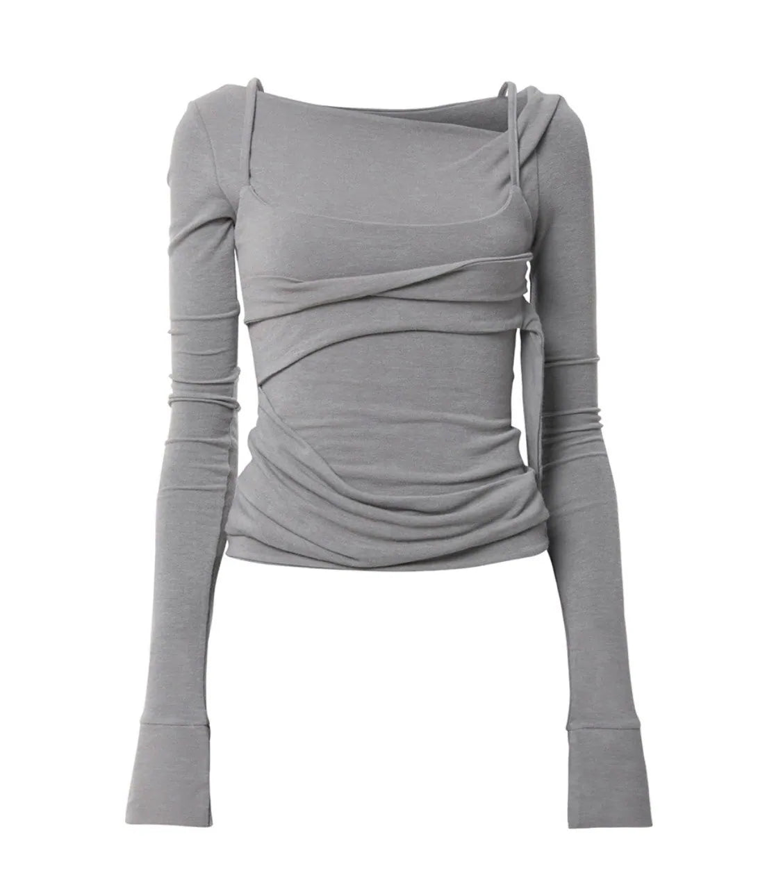 【Flare up】Layered Bustier Long Sleeve [Black / Grey / Charcoal / White]