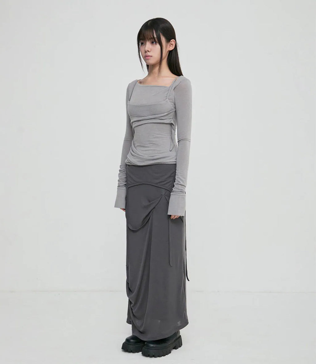 【Flare up】Layered Bustier Long Sleeve [Black / Grey / Charcoal / White]