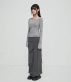 【Flare up】Layered Bustier Long Sleeve [Black / Grey / Charcoal / White]