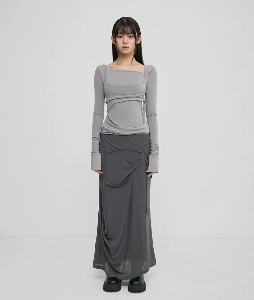 【Flare up】Layered Bustier Long Sleeve [Black / Grey / Charcoal / White]