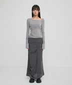 【Flare up】Layered Bustier Long Sleeve [Black / Grey / Charcoal / White]