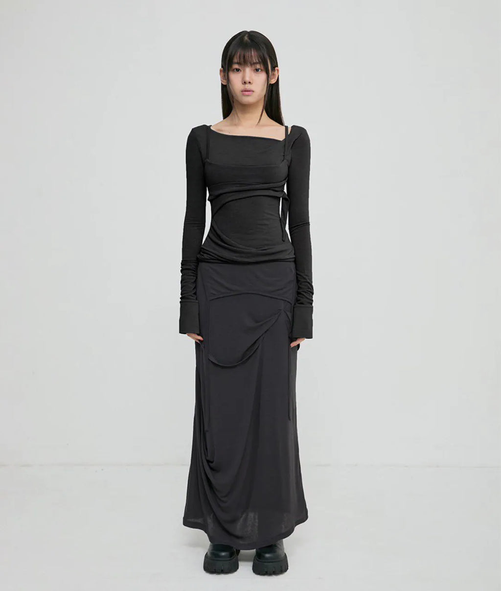 【Flare up】Layered Bustier Long Sleeve [Black / Grey / Charcoal / White]