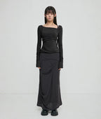 【Flare up】Layered Bustier Long Sleeve [Black / Grey / Charcoal / White]