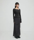 【Flare up】Layered Bustier Long Sleeve [Black / Grey / Charcoal / White]