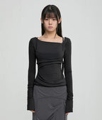 【Flare up】Layered Bustier Long Sleeve [Black / Grey / Charcoal / White]