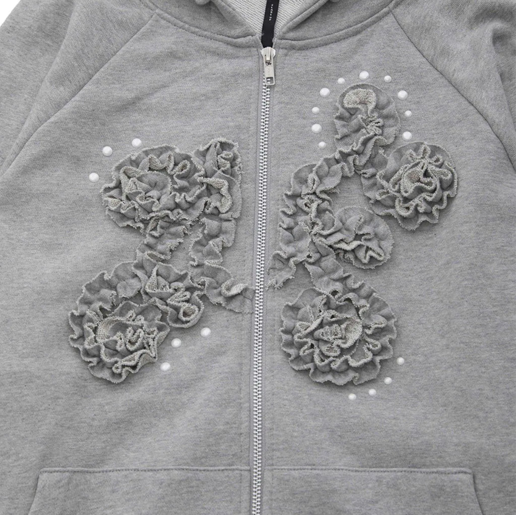 【Flare up】Ruffle Zip Hoodie  [Black / Gray / Dark gray / Cream]