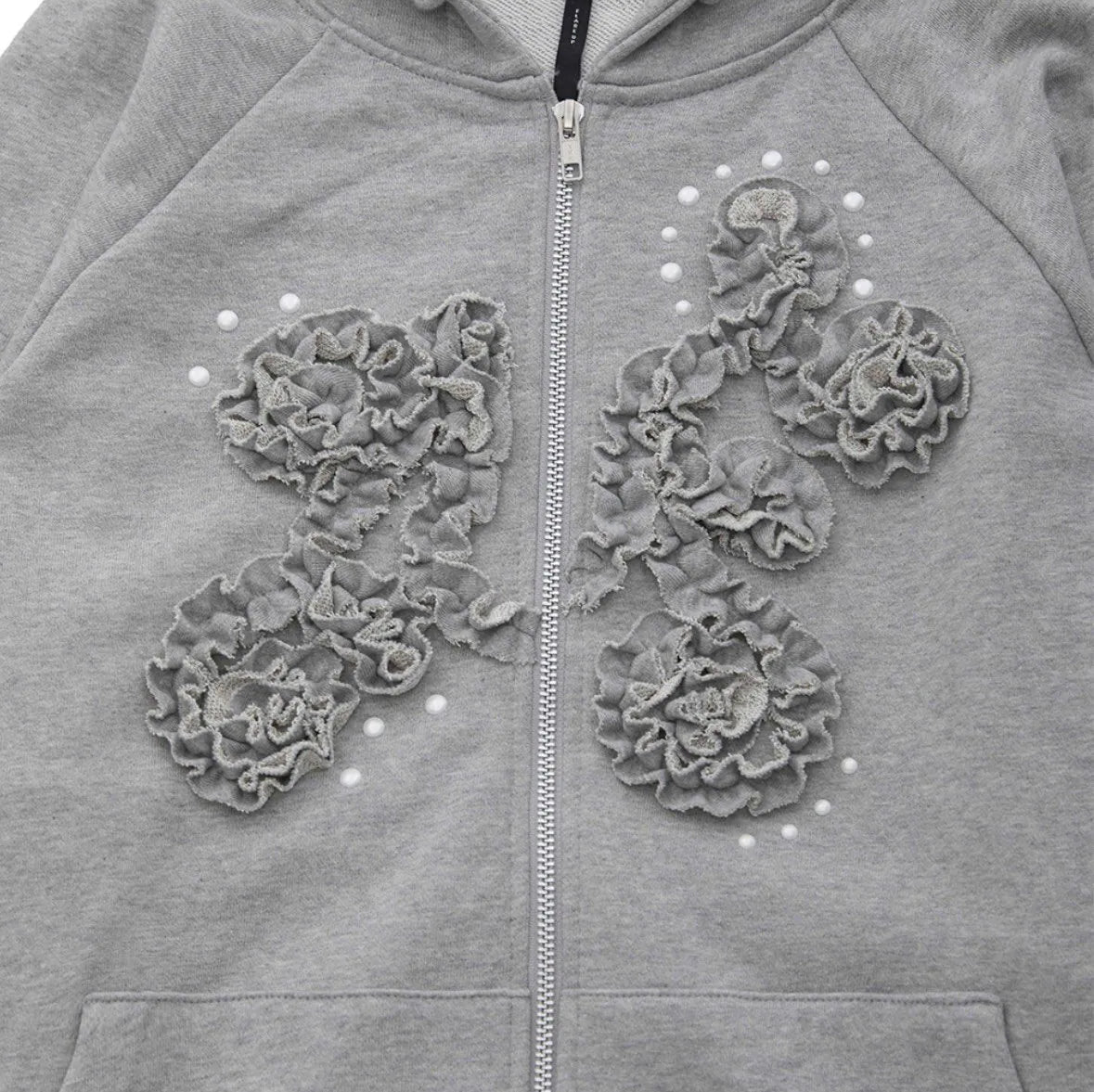 【Flare up】Ruffle Zip Hoodie  [Black / Gray / Dark gray / Cream]