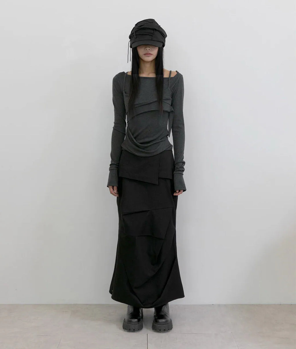【Flare up】Layered Bustier Long Sleeve [Black / Grey / Charcoal / White]