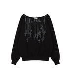 【Fancy Club】NECKLISS ONE-SHOULDER SWEATSHIRT [Gray / Black]