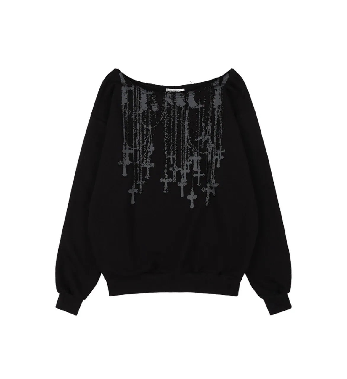 【Fancy Club】NECKLISS ONE-SHOULDER SWEATSHIRT [Gray / Black]
