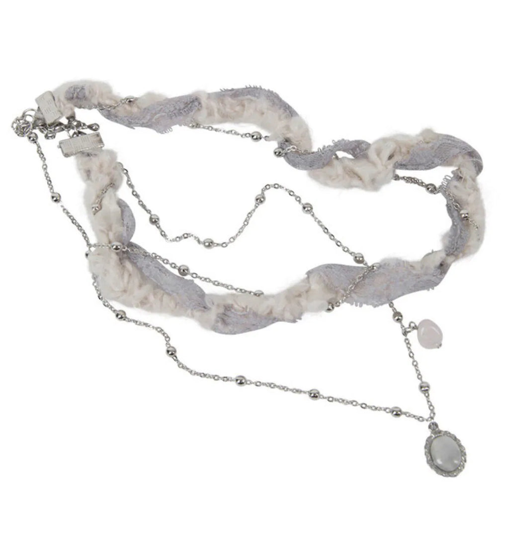 【Flare up】Braided Handmade Necklace [Black / White / Gray]