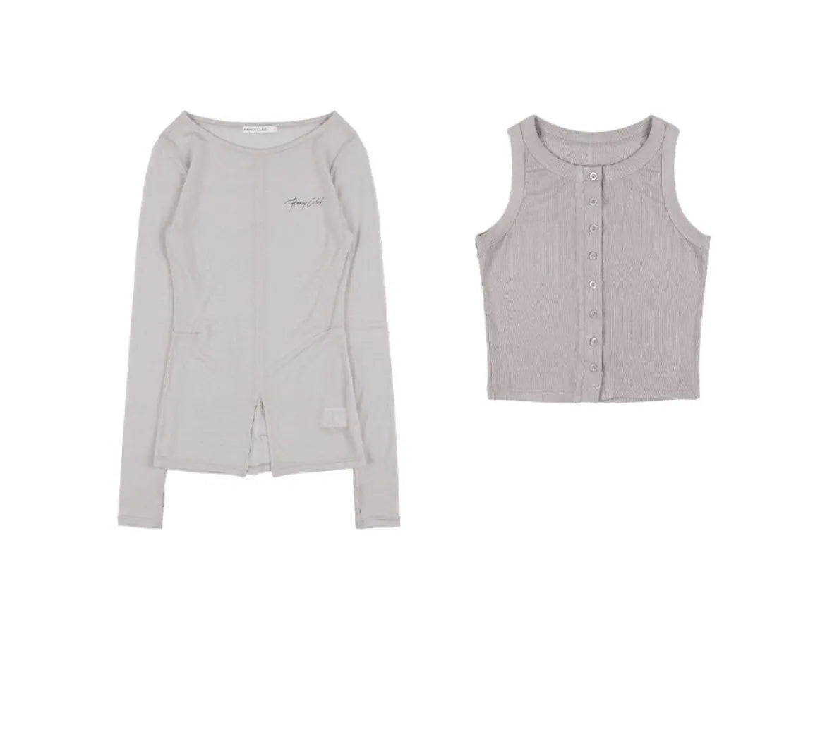 【Fancy Club】3-WAY BUTTON LAYERED LONG SLEEVE [Black / Beige]